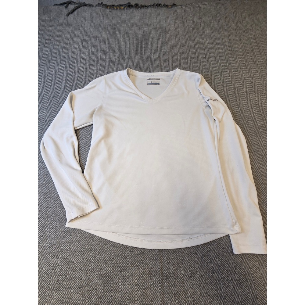 Columbia Omni-Shade Shirt Women's Small White Sun Protection Long Sleeve V-Neck